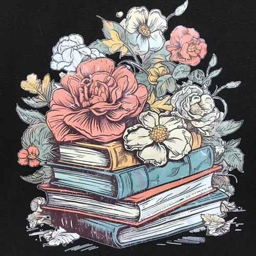 Gothic Victorian Book Worm Vintage Flowers Black Canvas Tote Back - Bild 2 von 4