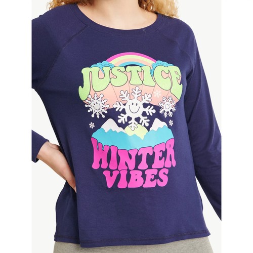Justice Girls Everyday Long Sleeve Raglan Winter-inspired glittery graphic  XS - Picture 2 of 4