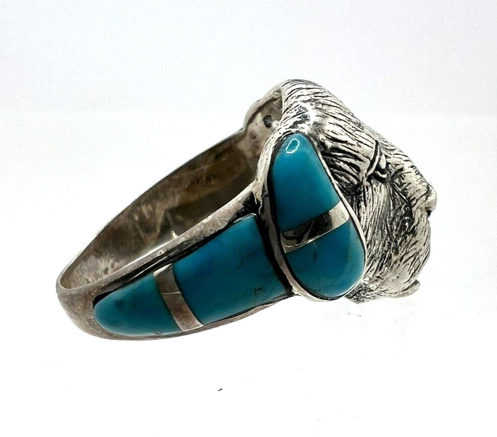 Solid Sterling Silver 925 Turquoise Dog Face Ring… - image 6