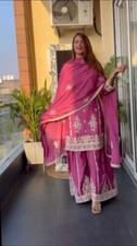 BEAUTIFUL PINK HEAVY CHINNON SILK PALAZZO SUIT WITH DUPATTA FOR WEDDING