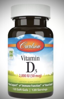 Vitamin D3, 50 mcg (2,000 IU), 120 Soft Gels Health