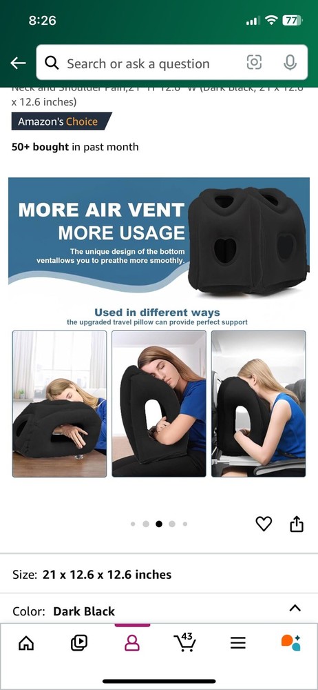 Inflatable Travel Neck Pillow for Comfortable Sleep and Head Support