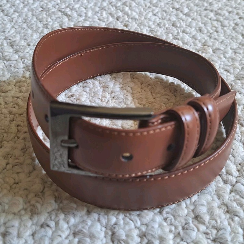 Mio Marino Collection Brown Leather Silver Buckle Dress Belt - Men's Size 34 