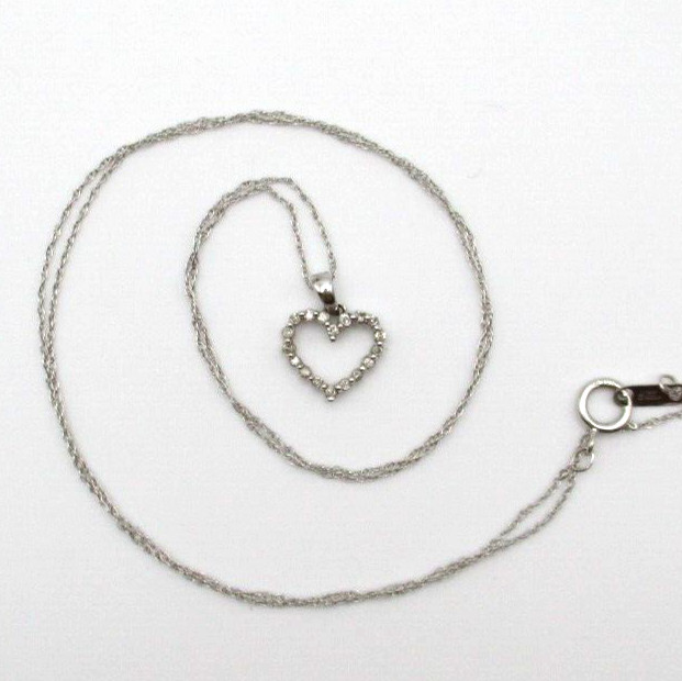 10K White Gold 18 Diamond Heart Pendant Necklace 19" [N108]