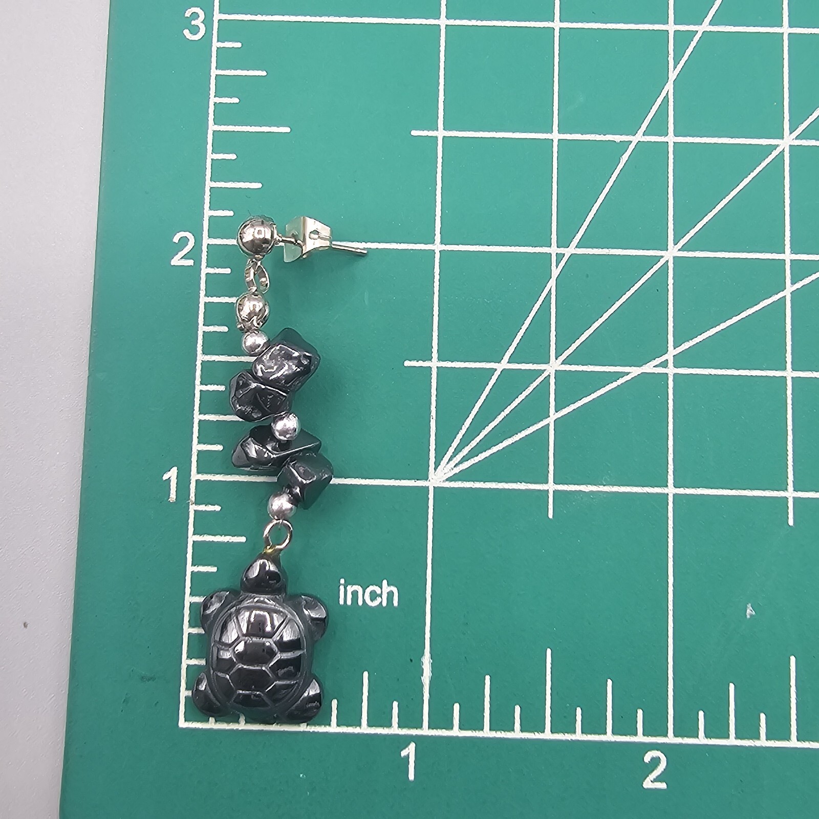 Hematite Turtle Earrings Beaded Dangle Pierced Ea… - image 8