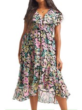 SimplyBe Wrap Midi Dress BLACK Floral Print Sizes 18 24 26 28 30 32 (RRP £45)