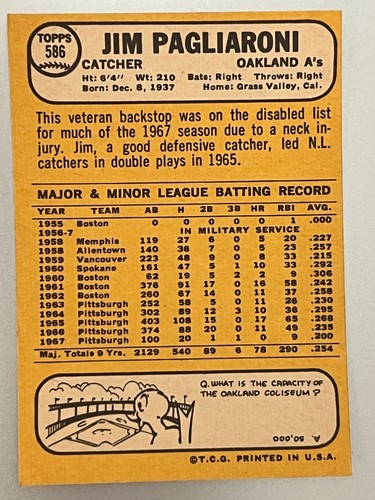 1968 Topps Baseball Singles - 458 to 598 - High Numbers -- Pick Your Card - - Picture 408 of 470