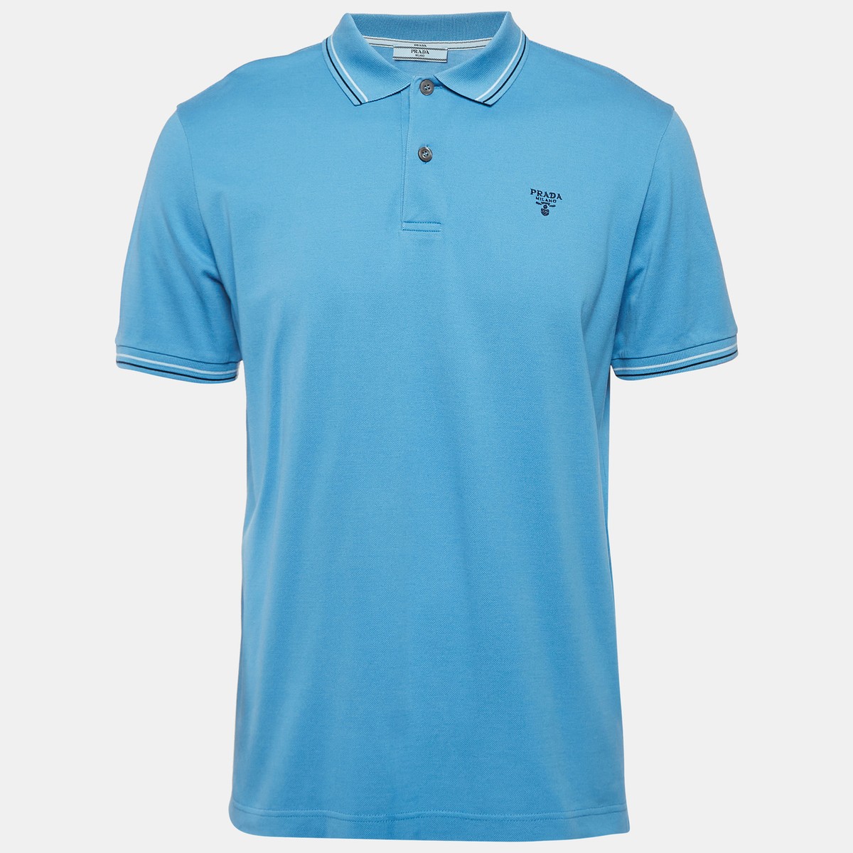 Prada Blue Logo Embroidered Cotton Pique Polo T-Shirt L | eBay Prada Blue Logo Embroidered Cotton Pique Polo T-Shirt L | eBay