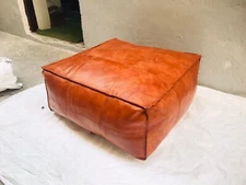 Square Ottoman Goat Leather Footstool Genuine Moroccan Pouffe New Unstuffed 30'