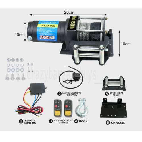 Electric Winch 12V 4500LBS (2041kg) Wireless Remote Synthetic Rope ATV Boat Car - Picture 2 of 12
