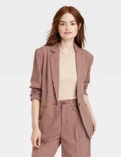    A New Day Women's Size XXL Oversized Blazer Jacket Brown Plaid NWT