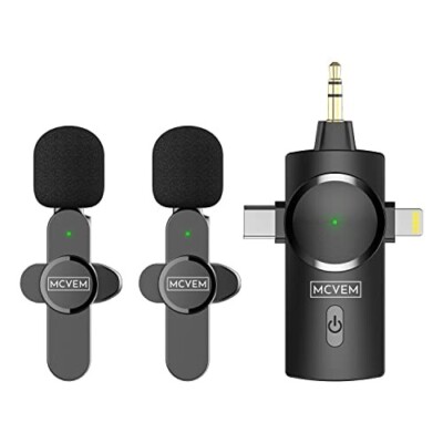 MCVEM Dual Wireless Lavalier Lapel Microphone for iPhone, Android - Open Box