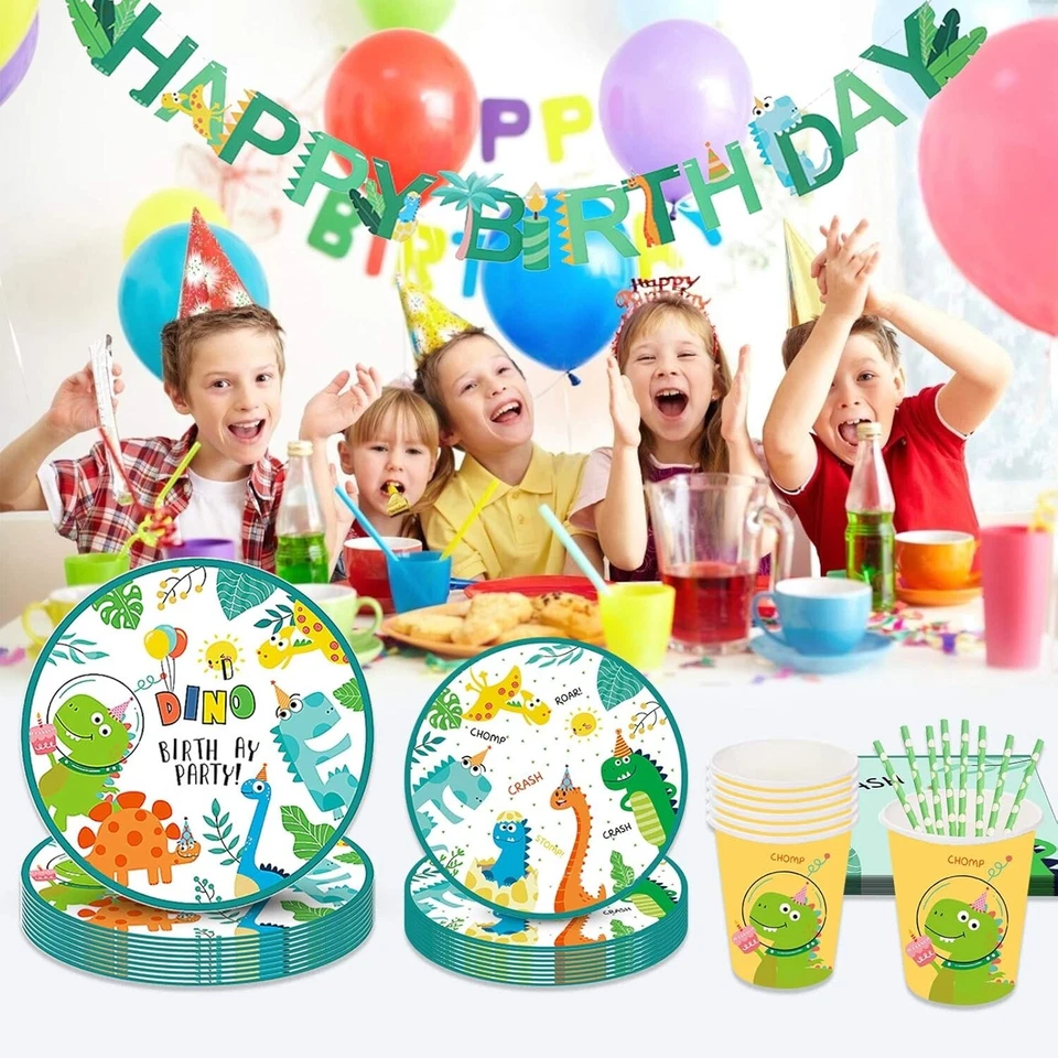 Juego de vajilla de suministros de fiesta de dinosaurios para 16 tazas, platos, servilletas, etc. para invitados Foto 4 de 4