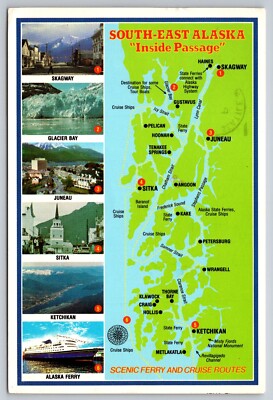 Postcard Alaska SE Inside Passage Ferry And Cruise Routes c1985 41X