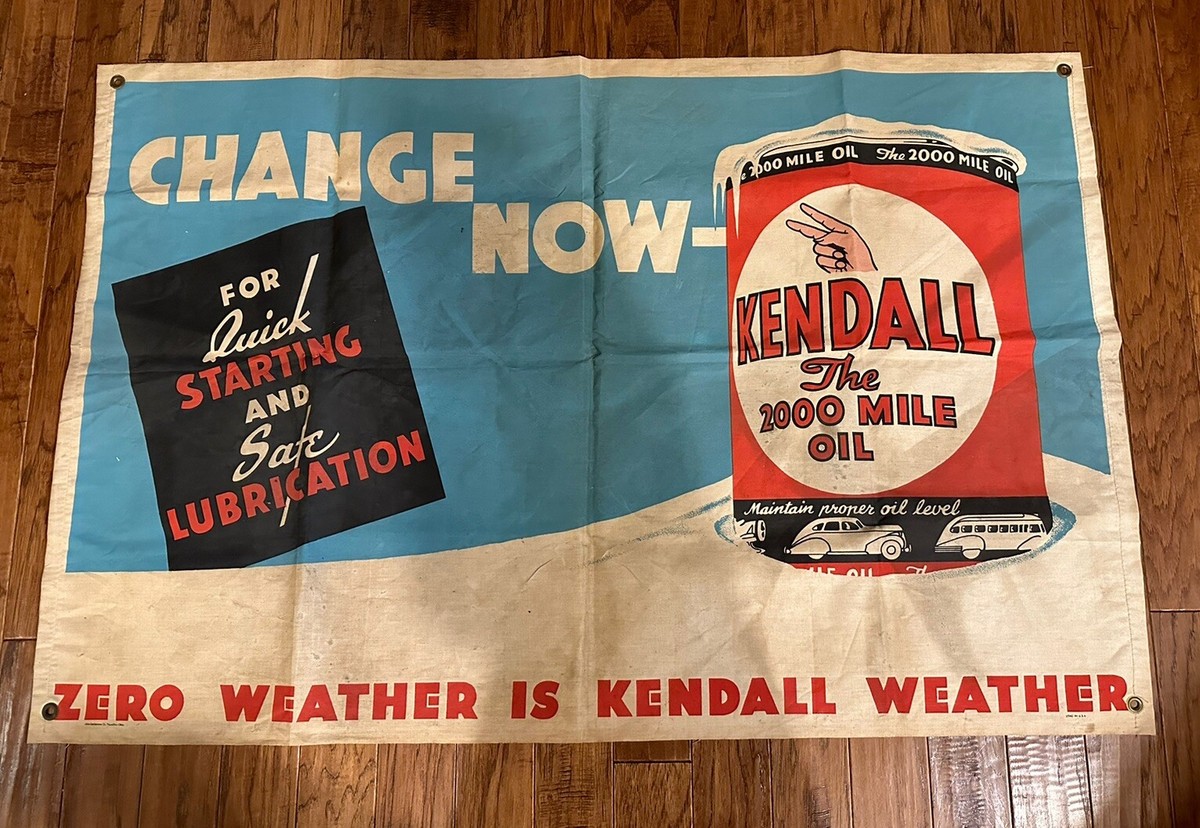 Rare Vintage Gas Station Oil Kendall Oil Advertising Banner Car