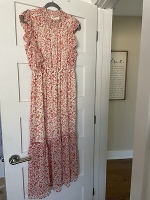 knee length dresses for ladies Chic Red and White Floral Puff Sleeve Midi Dress with Sweetheart Neckl main image 1
