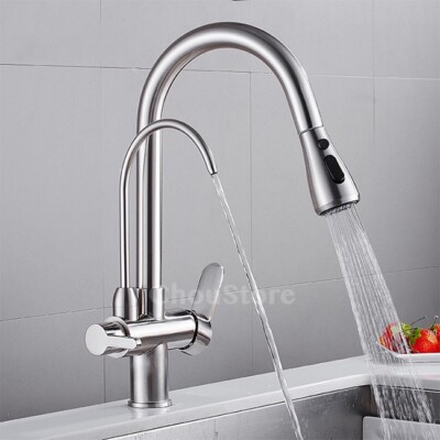 Kitchen Sink Faucet Pull Out Shower Swivel 3 Way RO Filter Drink Water Mixer Tap