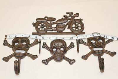 Old Fashion Motorcycle Biker Skull Crossbones Wall Hooks Room Decor Dads  Dream