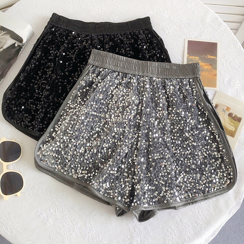 Leopard Hotpants Pailletten Glitter Shorts Damen Kurze