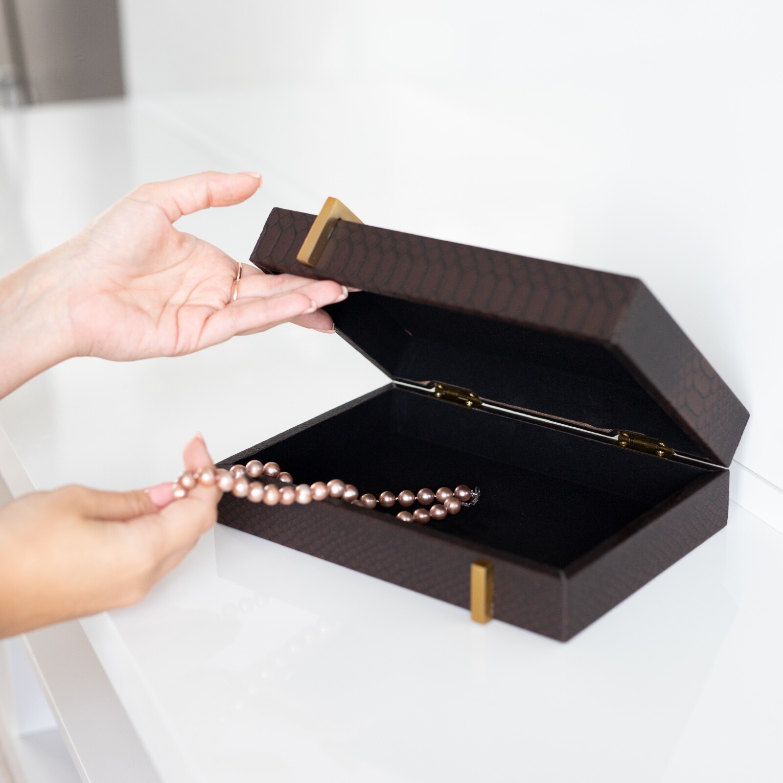 Medium Snake print faux leather jewelry box with attached lid - 1 pc