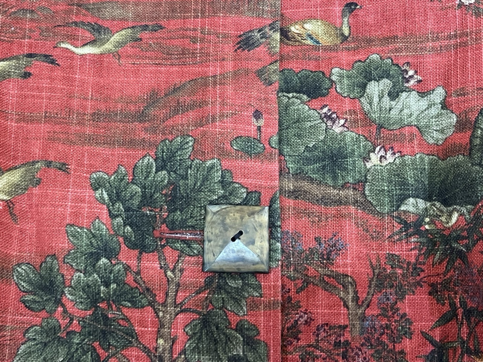 Giacca arazzo pony dipinto lino legno bottoni motivo floreale USA donna piccola