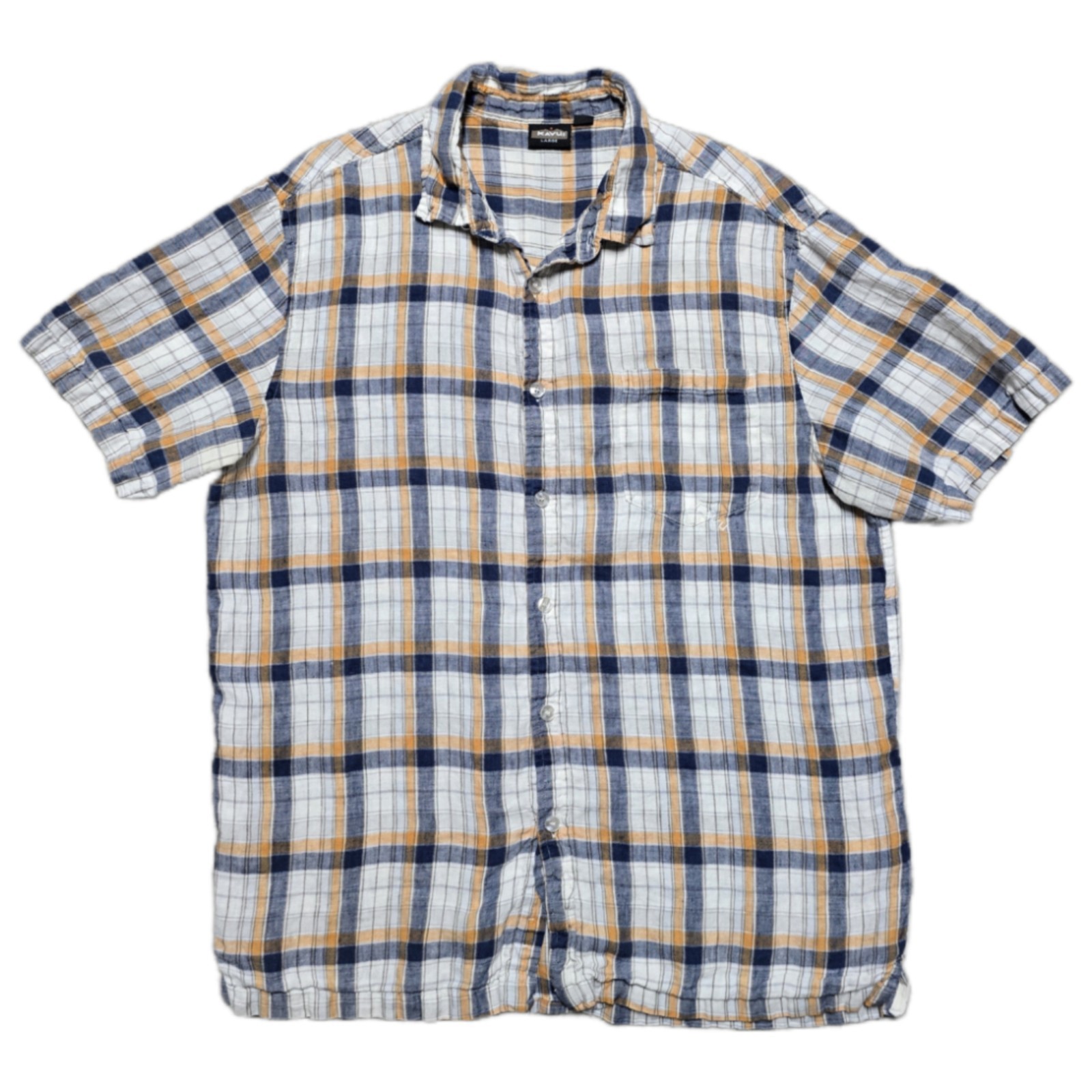 KAVU Linen Beach Shirt Size Large Short Sleeve Button Up Summer Outdoor Hiking