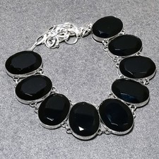 Faceted Black Spinel Oval Shape Gemstone Handmade Jewelry Necklace 18" SR 792