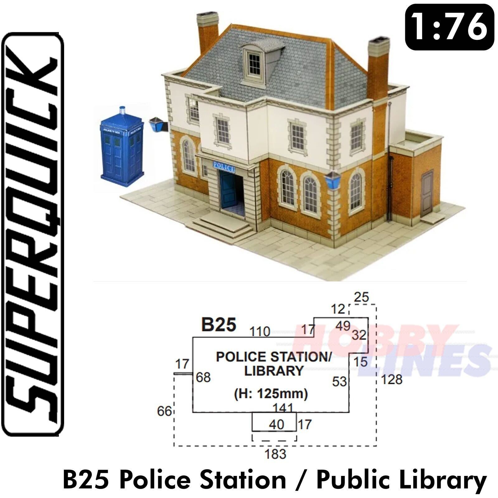 POLICE STATION or LIBRARY 1:76 Scale OO HO Railways Building B B25 SuperQuick