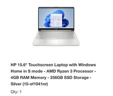 HP 15.6" Laptop Touchscreen AMD Ryzen 3 - 4 GB RAM 256 GB SSD Silver 15-ef1041nr
