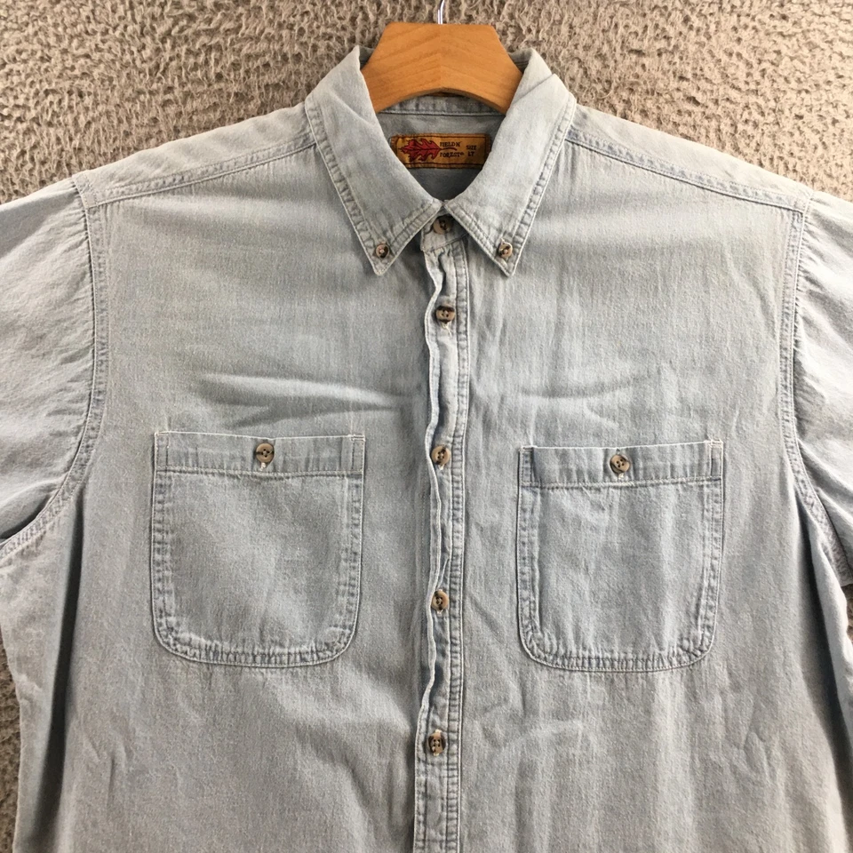 Field N Forest Shirt Mens LT Light Blue Denim Cotton Short Sleeve Button Down - Image 3 of 4