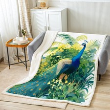 Kids Boys Girls Peacock Fleece Throw Blanket Animal Peacock Plush Blanket Bea...