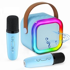 Karaoke Machine for Kids 2 Wireless Microphones Mini Bluetooth Blue Gift