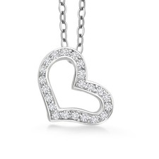 925 Sterling Silver White Cubic Zirconia CZ Heart Shape Pendant Necklace For