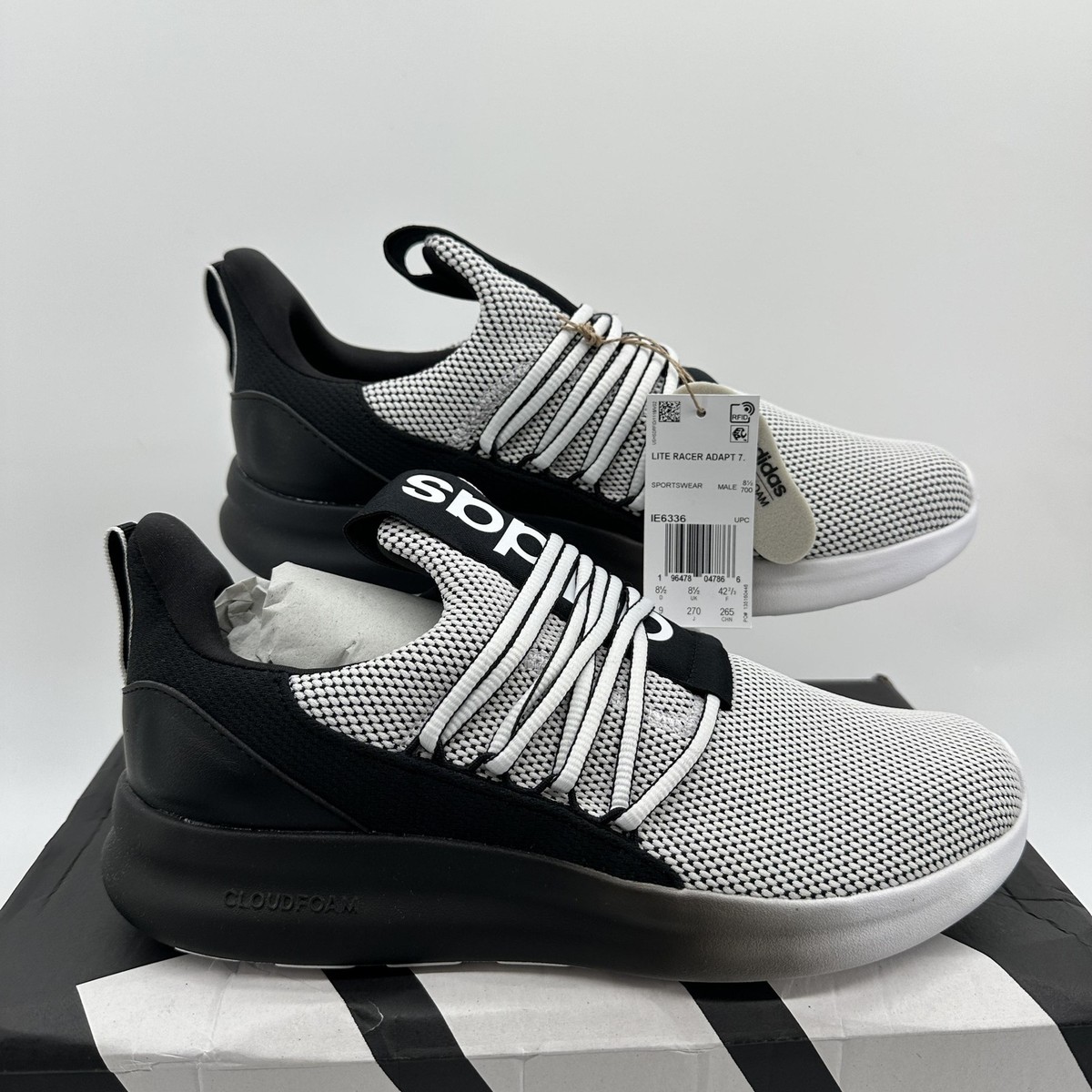 Adidas Lite Racer Adapt 7.0 Wide Shoes Mens Size 9 Black White