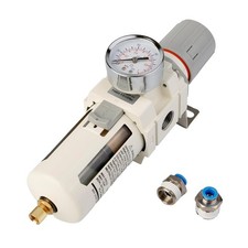 1/2" NPT Compressed Air Filter Regulator Combo 5 µm,Semi-Auto Drain,0-150 PSI