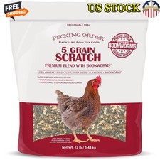 5 Grain Scratch Chicken Feed W/ Boonworms 12lbs Calcium Protein Backyard Coop US