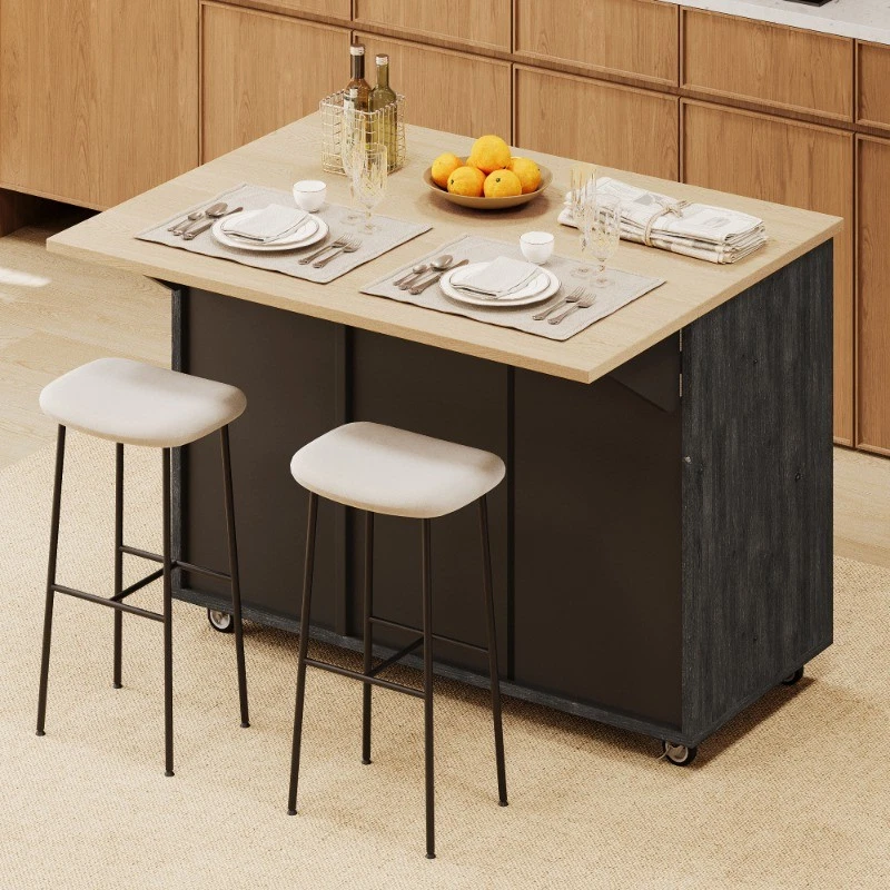 51.2"W Geometric Twill Stripe Design Kitchen Island with Internal Storage Rack - Image 4 of 4