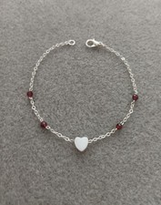 925 Sterling Silver Heart Bracelet With Garnet And Mother Of Pearl-Gift For Her