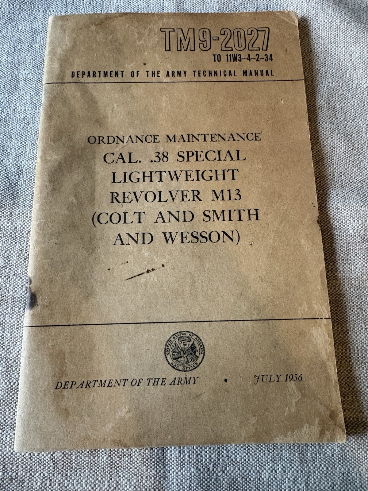 Original 1956 Smith & Wesson Colt M13 Lightweight .38 Aircrewman TM9-2027 Manual