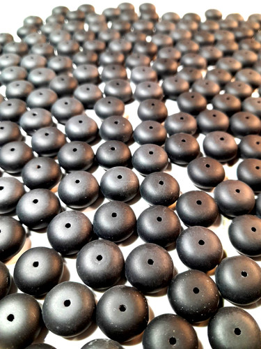 Vintage Cast Glass Beads Matte Black Round Rondelles LOT 240 pieces