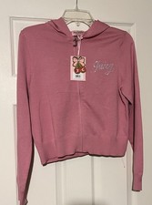 Juicy Couture Pink Full Zip Hooded Knit Cotton Logo Rhinestone Hoodie L