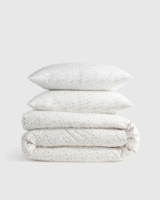 NWOT QUINCE ORGANIC CRISP PERCALE DUVET SET FULL QUEEN TOFFEE FLORETTE NWOT