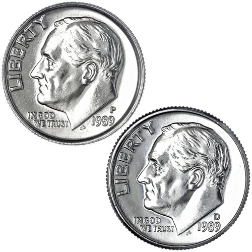 1989 P & D Roosevelt Dime 2 Coin Set Pulled From Mint Proof Sets