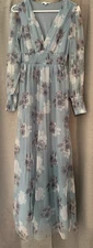 Baltic Born blue floral maxi long tulle  dress size S women's