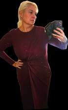 New Look Burgundy Ribbed Viscose Twist Front Wrap Midi Dress Stretch UK 12