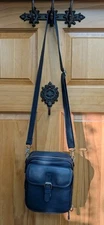 Navy Pebble Leather Cross Bag Unbranded 3 Zips Snap Pocket Adjustable Strap