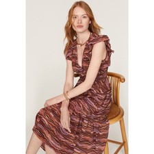 Ulla Johnson Benedetta Dress Flutter Sleeve Tiered Midi Zigzag Wave EUC