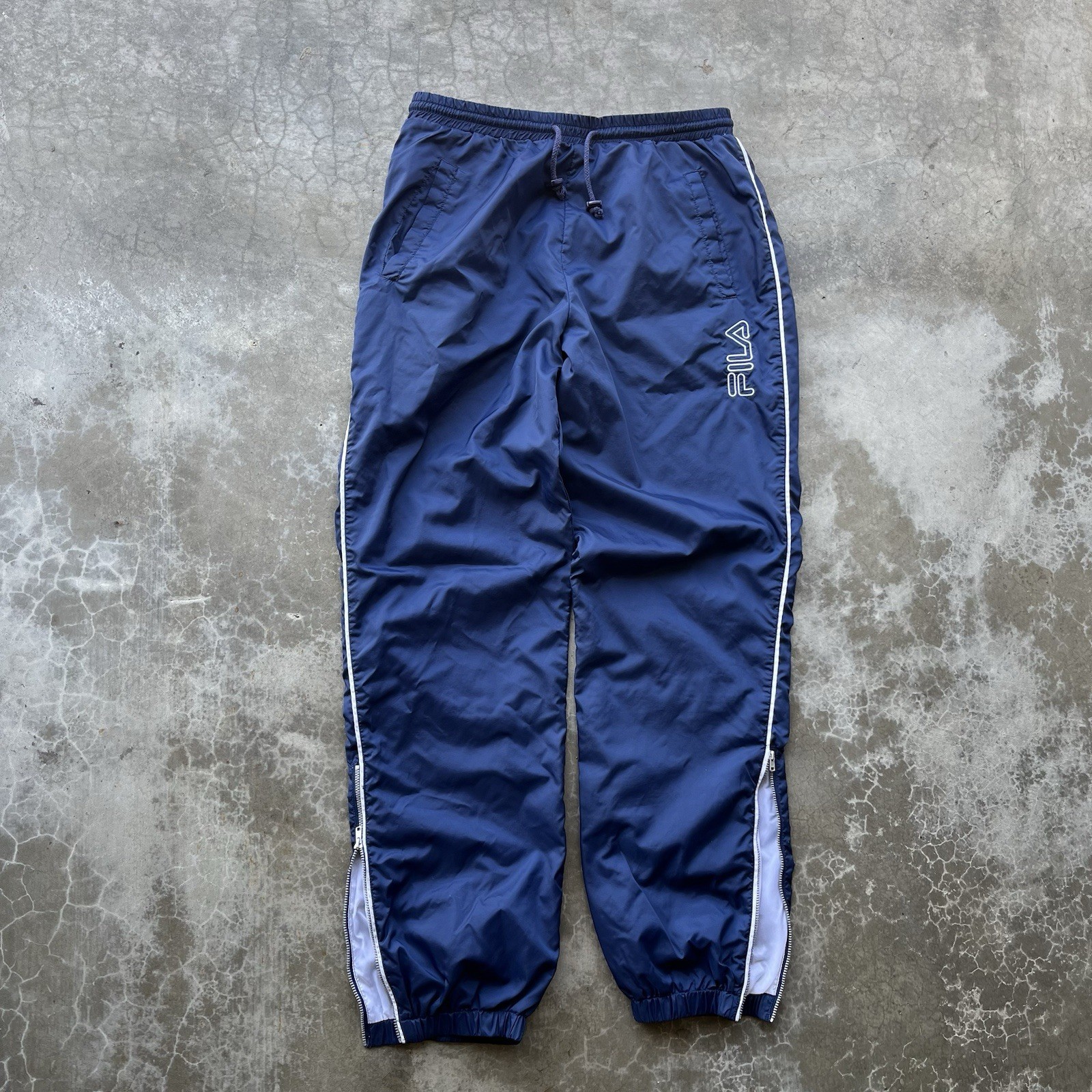 Pantaloni felpati vintage anni 90 FILA larghi fit giacca a vento pista taglia XL blu