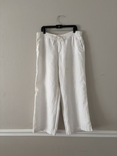 Lauren Ralph Lauren Women's Linen Wide-Leg Pants Color White Size 12 Coastal