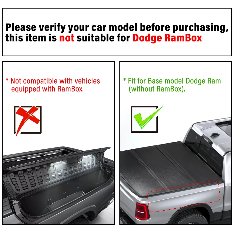 5.7FT Hard Tri-fold Truck Tonneau Cover For 2009-2025 Dodge Ram 1500 w/o RamBox Foto 3 de 4